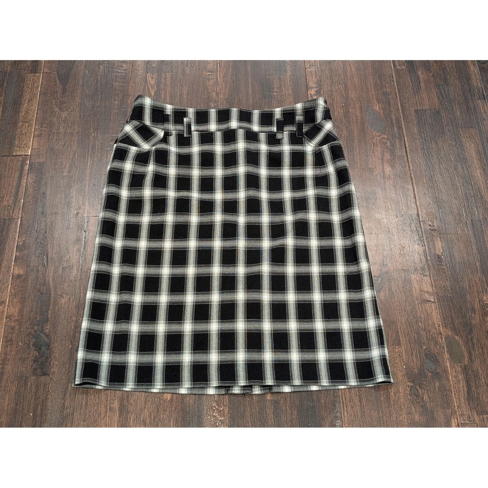 Brandon Thomas Monochrome Plaid Midi Pencil‎ Skirt Womens 36x26 Pockets Academia